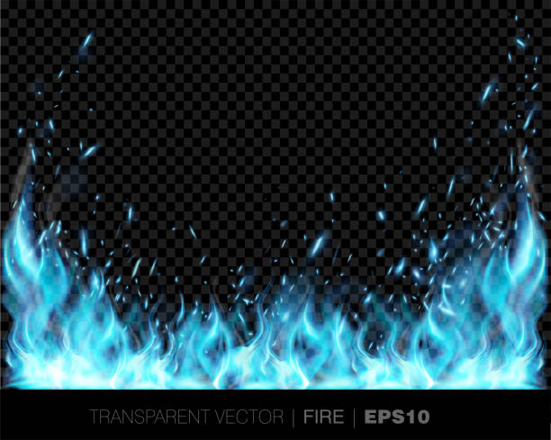 Vector transparent realistic fire flames with sparks Vector transparent realistic fire flames with sparks blue flames stock illustrations