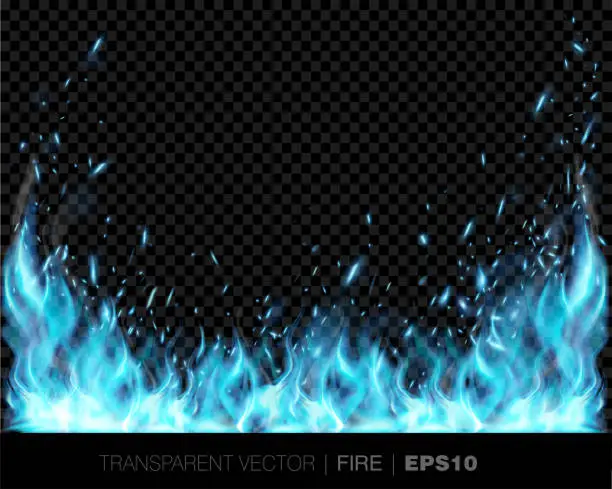Vector illustration of Vector transparent realistic fire flames with sparks