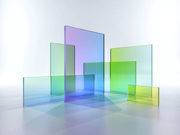 istock 3d render, abstract geometric background, translucent glass with colorful gradient, simple square shapes 1284760158