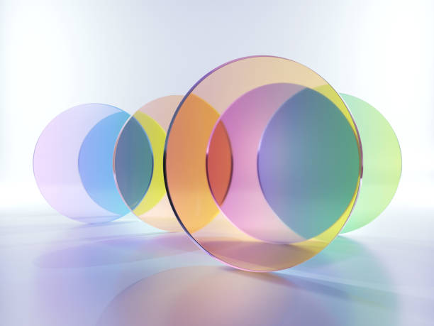 istock 3d rendering, abstract modern minimal background with colorful translucent round glass shapes, simple geometric shapes 1284761042