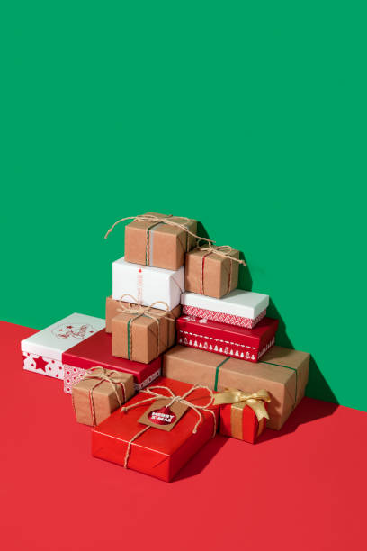 istock Christmas  Gift Arrangement on Green and Red Background 1284761132