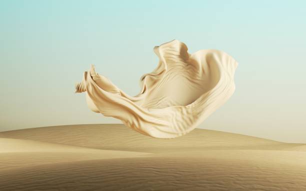 istock 3d render, textile cloth falls down, fabric levitates above the ground, abstract modern minimal background with flying drapery on a desert landscape with sand dunes 1284761883