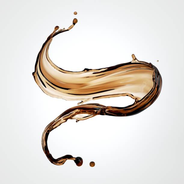 istock 3d render, brown liquid splash, splashing tea or coffee drink, wavy jet clip art isolated on white background. 1284762001