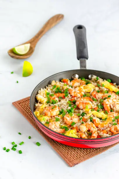 Shrimp Fried Rice, Chinese Food, One Pot Vertical Photo