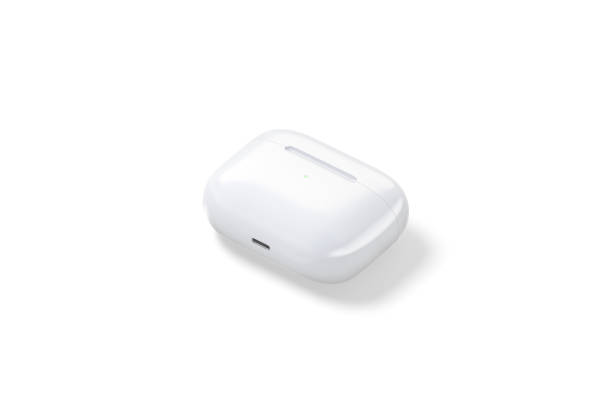 istock Blank white small closed headphones case mock up lying, isolated 1284767171