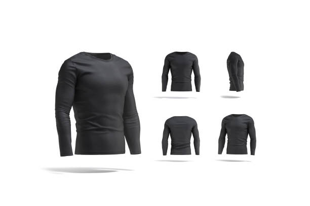 istock Blank black longsleeve t-shirt mockup, different views 1284767328