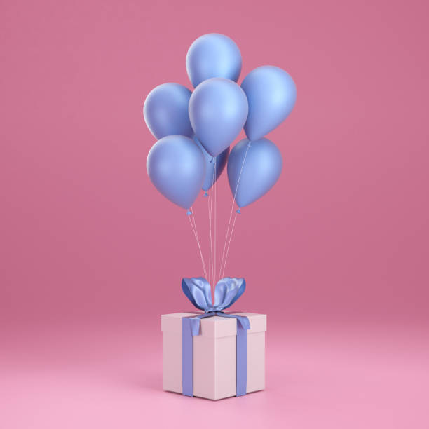 istock Gift Box with Ribbon and Balloons 1284767433