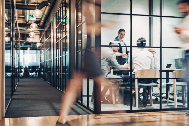 Inside view of an office building with blurred motion