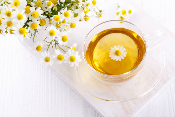 istock Healthy chamomile tea in a glass teacup 1284774563