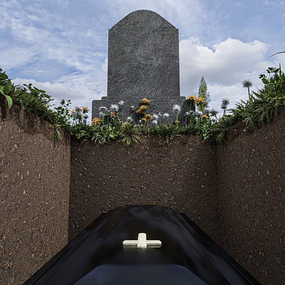 3d illustration of an open grave in the cemetery