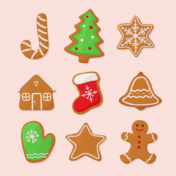Christmas gingerbread cookies, set. Vector illustration in hand drawn, doodle style gingerbread man stock illustrations