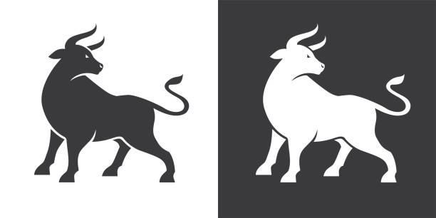 ilustraciones, imágenes clip art, dibujos animados e iconos de stock de siluetas de toro en blanco y negro. - ganado salvaje