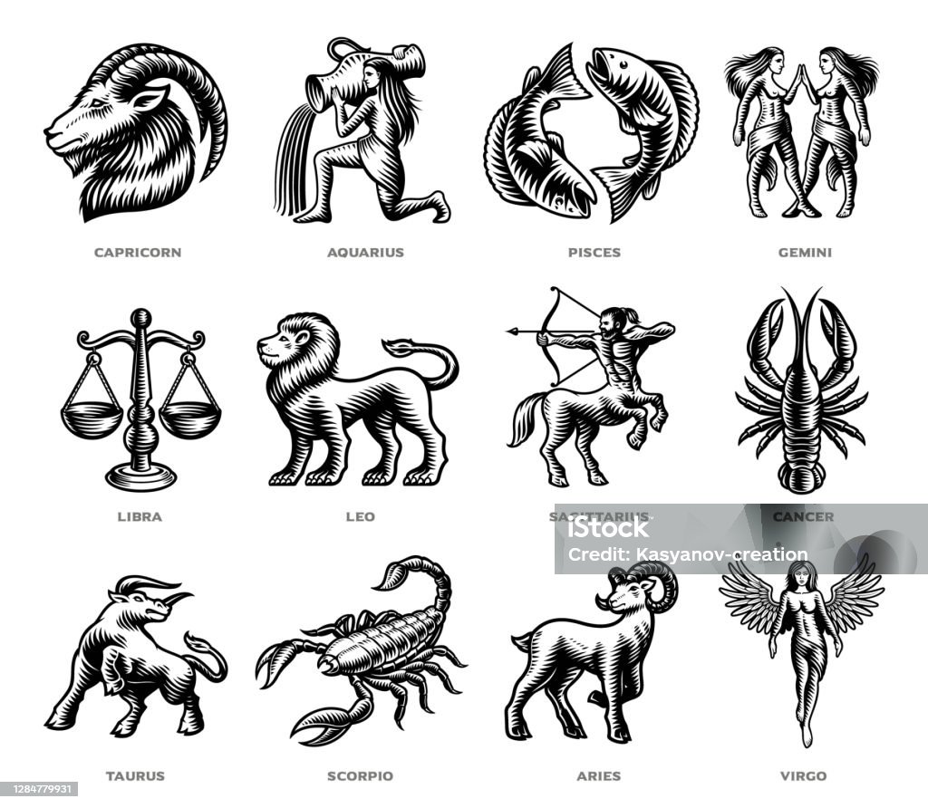 Black And White Zodiac Signs Vector Set Stock Illustration - Download Image  Now - Astrology Sign, Gemini - Astrology Sign, Aries - iStock
