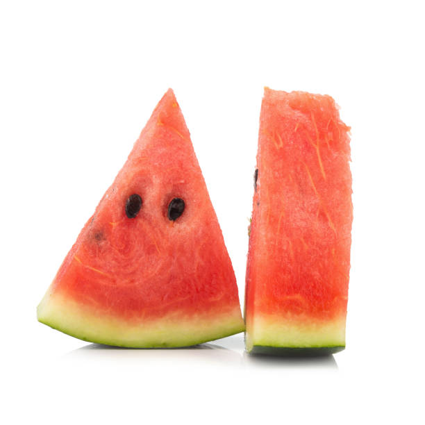 istock Slice of watermelon two on white background 1284781056
