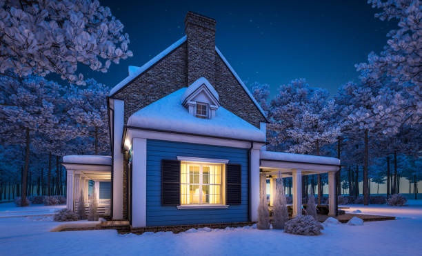 istock 3d rendering of modern classic house in colonial style in winter night 1284781477
