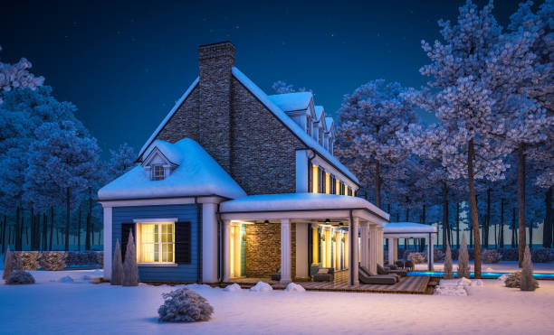 istock 3d rendering of modern classic house in colonial style in winter night 1284781479