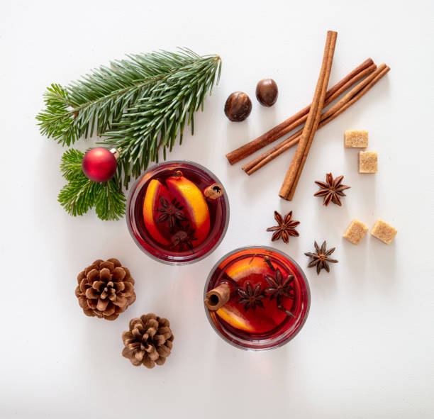 istock Mulled wine, Christmas hot drink in cups on white background 1284786693