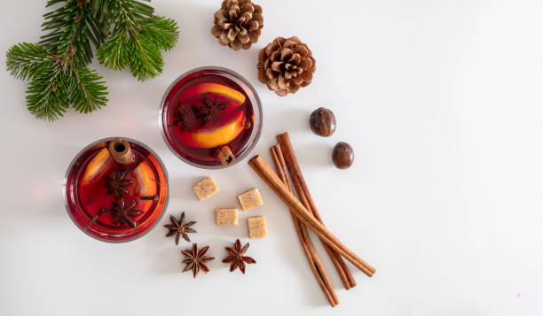 istock Mulled wine, Christmas hot drink in cups on white background 1284786701