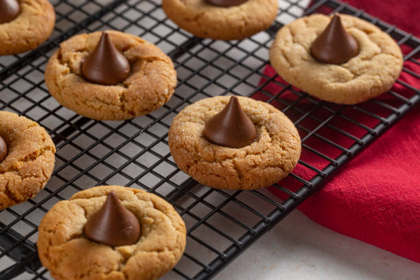 Classic Peanut Butter Blossom Cookies on a Kitchen Counter