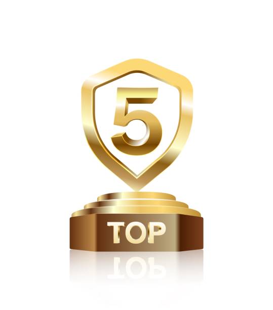 золотые трофеи топ-5 на подиуме - podium winning number 1 trophy stock illustrations