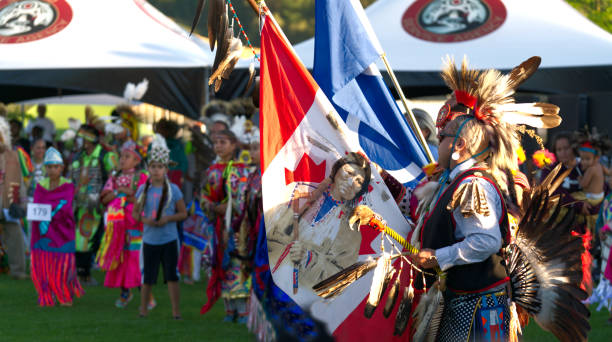 Chilliwack, British Columbia, Canada — 29 July 2017. The Squamish Nation 30th Annual Powwow, gathering of First Nations communities to honour their culture, share, respect, dance and drum. This is an example of exquisite regalia.