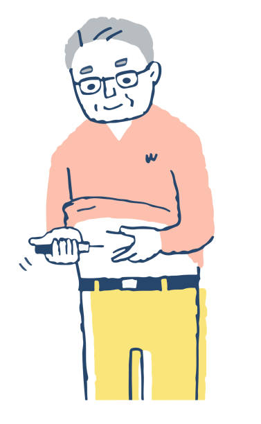pria menyuntikkan insulin ke perut - asian blood sugar test ilustrasi stok