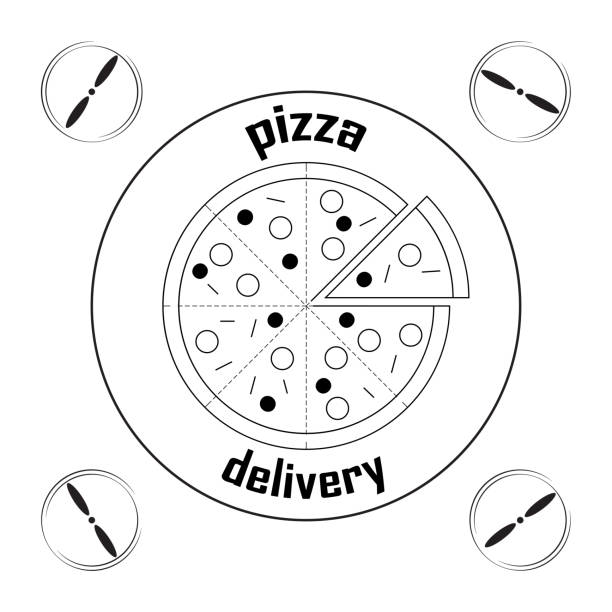 быстрая доставка пиццы с помощью беспилотного квадрокоптера значок в черно-белом сти�ле плоский лежал - shopping cart service industrial objects isolated on white stock illustrations