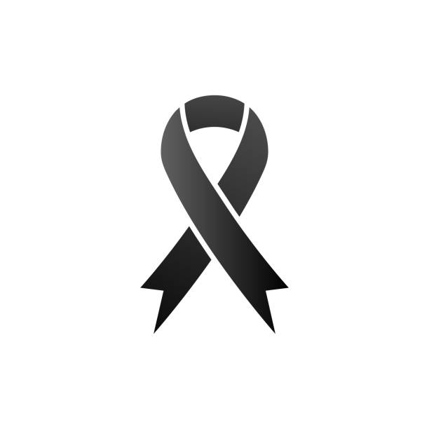 illustrazioni stock, clip art, cartoni animati e icone di tendenza di icona della barra multifunzione di consapevolezza nera. - aids awareness ribbon ribbon bow cut out