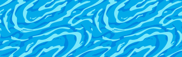 illustrazioni stock, clip art, cartoni animati e icone di tendenza di modello di azure dynamic water surface seamless. blue sea ripple. sfondo astratto con onde. - water wave rippled river