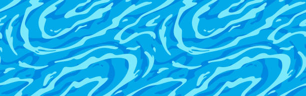 azure 동적 물 표면 원활한 패턴. 블루 시 리플. 파도가 있는 추상적 배경. - water rippled wave river stock illustrations