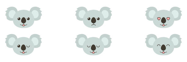 коала emoji голову набор. - koala australian culture cartoon animal stock illustrations