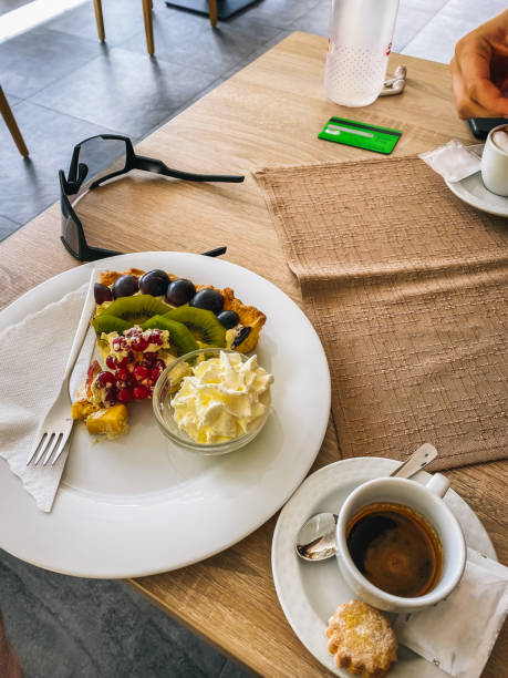 istock Elevated view of a table set for espresso and pie 1284792495