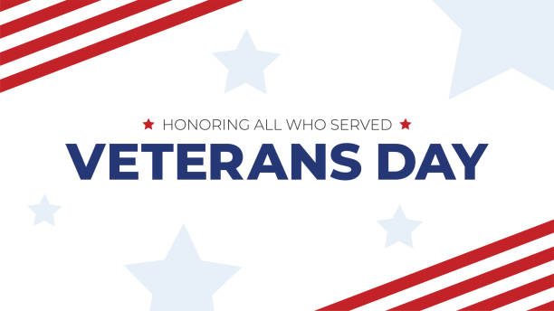 Veterans Day Honoring All Who Served Text with American Flag Border and Stars, Patriotic Holiday Vector Illustration Veterans Day Honoring All Who Served Text with American Flag Border and Stars, Patriotic Holiday Vector Illustration Design veterans day logo stock illustrations