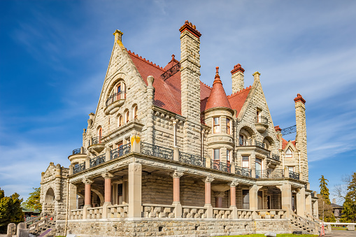 Portland, Oregon, USA - June 5, 2022: Pittock Mansion in Portland. Originally built in 1909, Pittock mansion is a French Renaissance-style chateau located in the West Hills of the city.