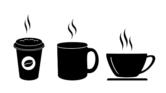 Coffee cup icon. Hot drinks glasses symbols. Flat icons on white. Vector illustration