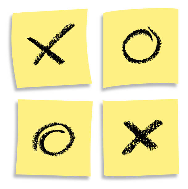 Posting Notes X's And O's Vector illustration of four posting yellow notes with different X and O symbols on them. zero errors stock illustrations