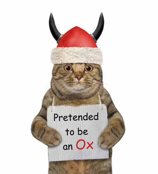 istock Cat in horned hat of Santa Claus 1284800976