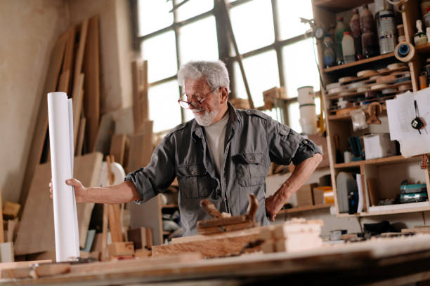 istock Mature carpenter at work stock photo 1284801030