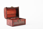 istock Empty old wooden Treasure chest isolated on the white background 1284803872