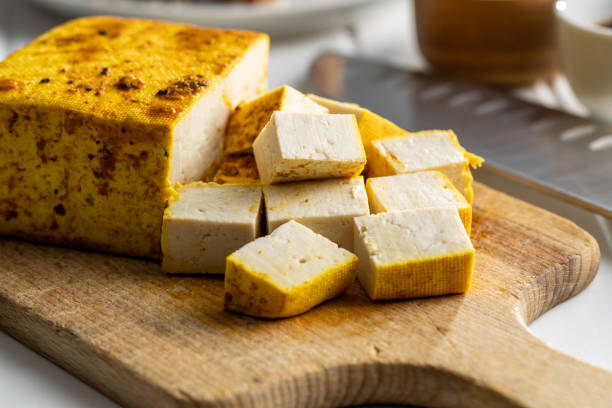 istock Dices of marinated tofu. 1284804769