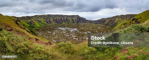 View At Volcano Crater Rano Kau On Easter Island Chile Stock Photo - Download Image Now