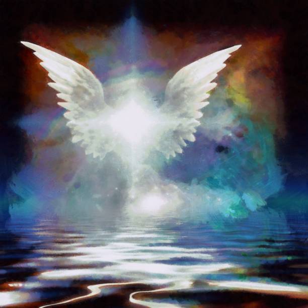 Wings over water Drawing Wings over water Drawing. 3D rendering spirit guides stock pictures, royalty-free photos & images