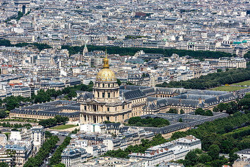 Aerial view of the Hotel des Invalides from Tour Montparnasse observation desk - Paris, France