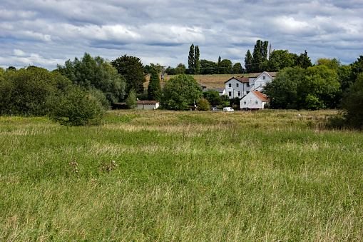 Halingbury, Essex/England- August 31st 2020: A view of Halingbury Mill in Essex taken from the River Stort