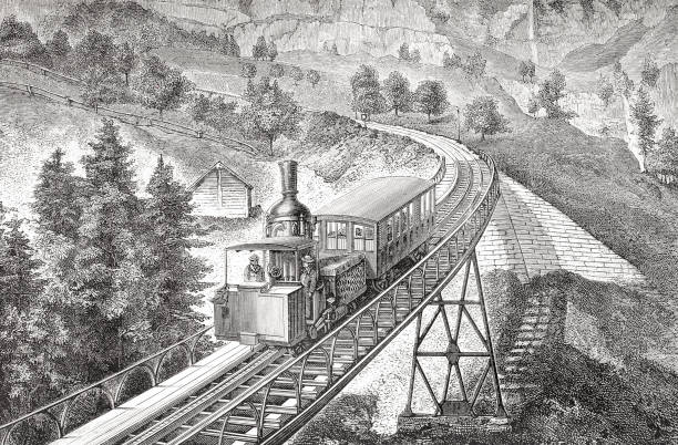 The Rigi Train on the Schnurtobel Bridge at Mount Rigi ( Switzerland )
Name: Schnurtobelbrücke
Carry: Rail track (VRB Vitznau-Rigi Bahn) using rack and pinion technology
Opened: c. 1871 ( Rebuilt 1958 )
Original edition from my own archives
Source : Tour du Monde 1873