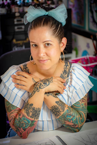 istock Working at home on tattoo and painting designs. 1284825450