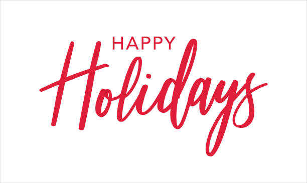 ilustraciones, imágenes clip art, dibujos animados e iconos de stock de happy holidays red brush calligraphy vector text script, horizontal - holiday