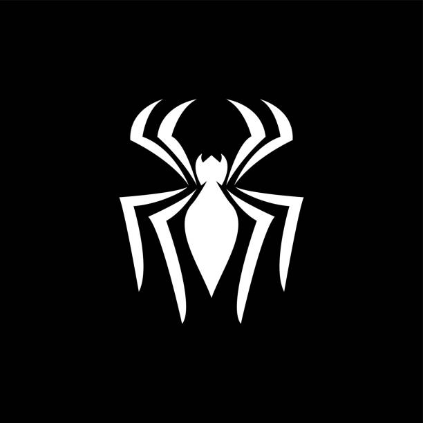 абстрактный паук вектор значок черный дизайн изолированный фон - silhouette spider tarantula backgrounds stock illustrations