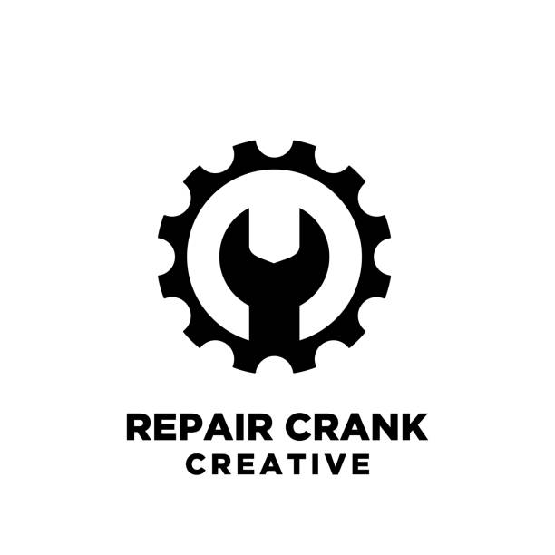 repair crank creative sport bike motor cycle with chain icon vector icon illustration design isolatedbackground repair crank creative sport bike motor cycle with chain icon vector icon illustration design isolated background chainring stock illustrations