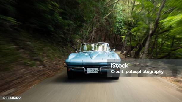 1964 Corvette Stingray On A Forest Drive Stock Photo - Download Image Now - Chevrolet Corvette, Sports Car, Males